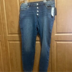 Tahari Blue Denim Jeans Amelia Button Fly Skinny Size 18W